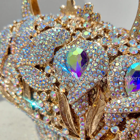 Luxury Crystal Flower Rhinestone Basket Clutch Purse