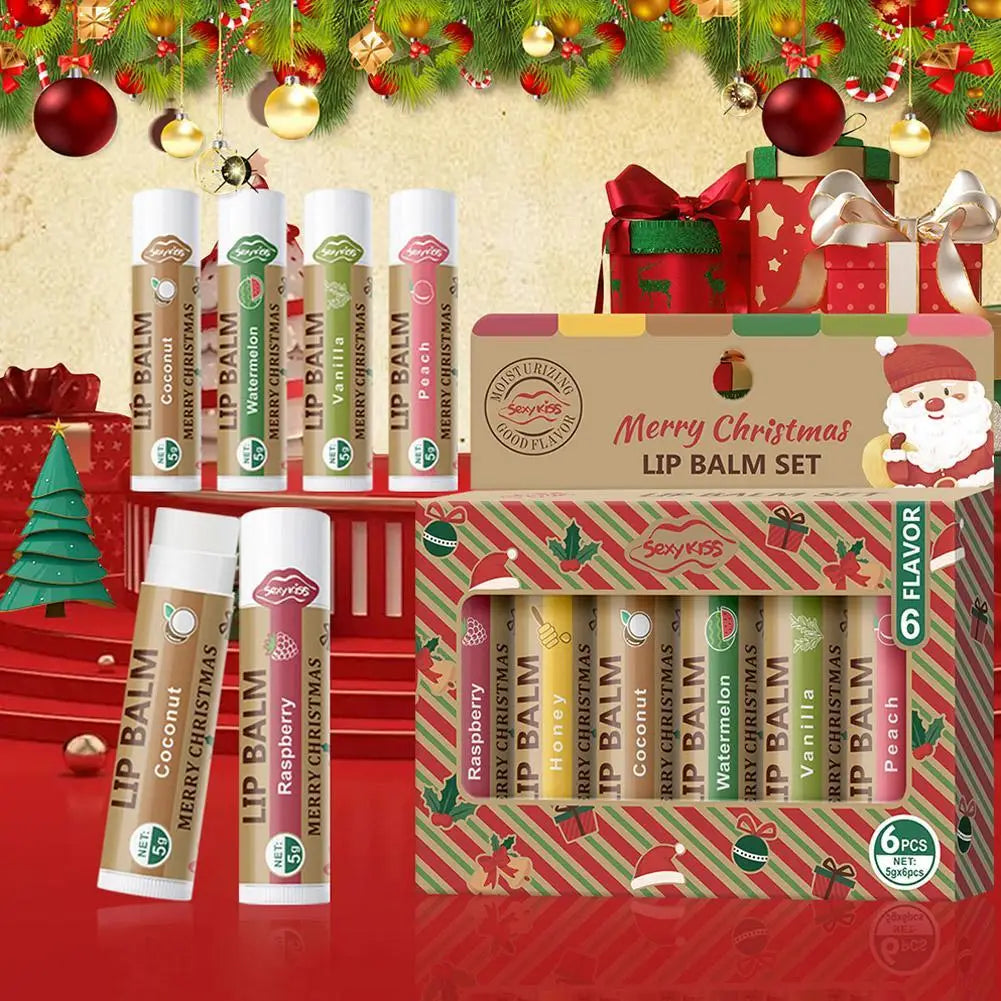 6Pc Set Christmas Hydrating Base Lip Balm Set