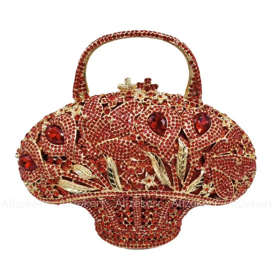 Luxury Crystal Flower Rhinestone Basket Clutch Purse