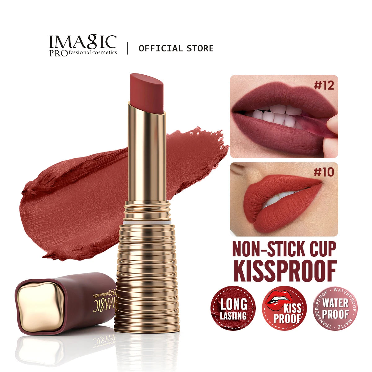 IMAGIC Lipstick Matte No-stick Lipstick Long Lasting  Waterproof Lip Stick Smudge-free Classic Highly Pigmented Lip Tint Makeup