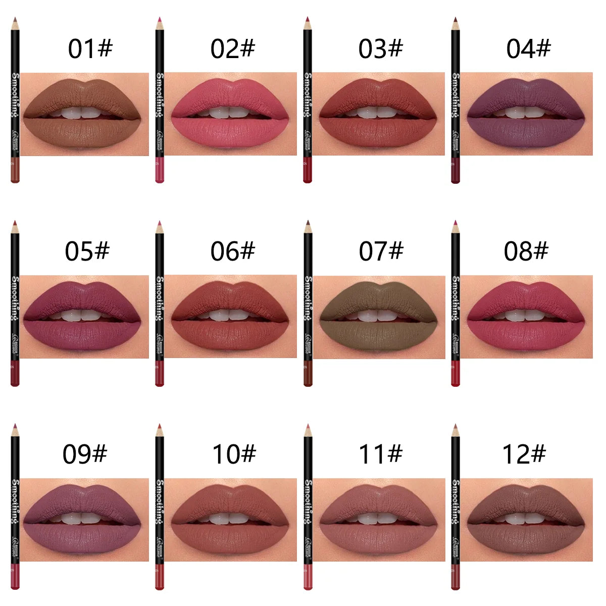 12 Color Nude Matte Lipstick Pencil Long-lasting Waterproof Lip Pencil High Pigmented Lip Liner Lip Makeup Tool