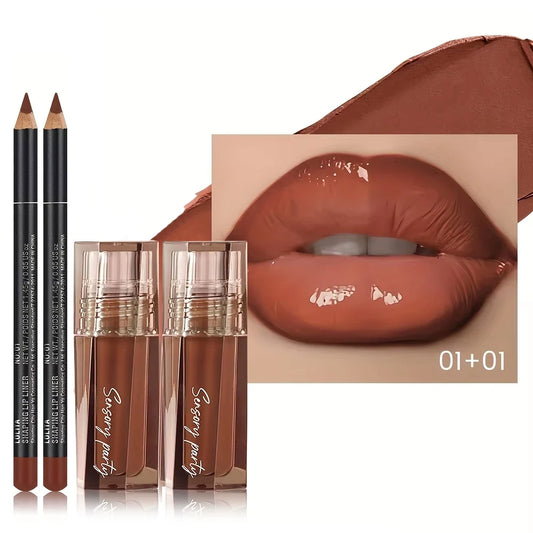 Hydrating Lip Gloss + Lip Liner Kit, 3D Precision Lip Contour, Plump Look, High Shine, Smudge-Resistant Wear