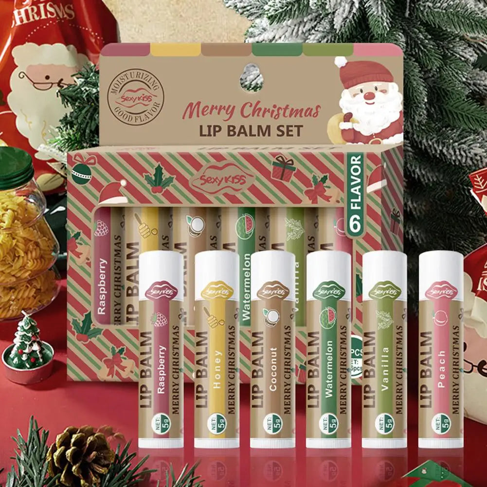 6Pc Set Christmas Hydrating Base Lip Balm Set