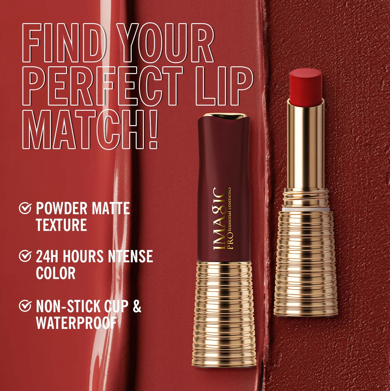 IMAGIC Lipstick Matte No-stick Lipstick Long Lasting  Waterproof Lip Stick Smudge-free Classic Highly Pigmented Lip Tint Makeup