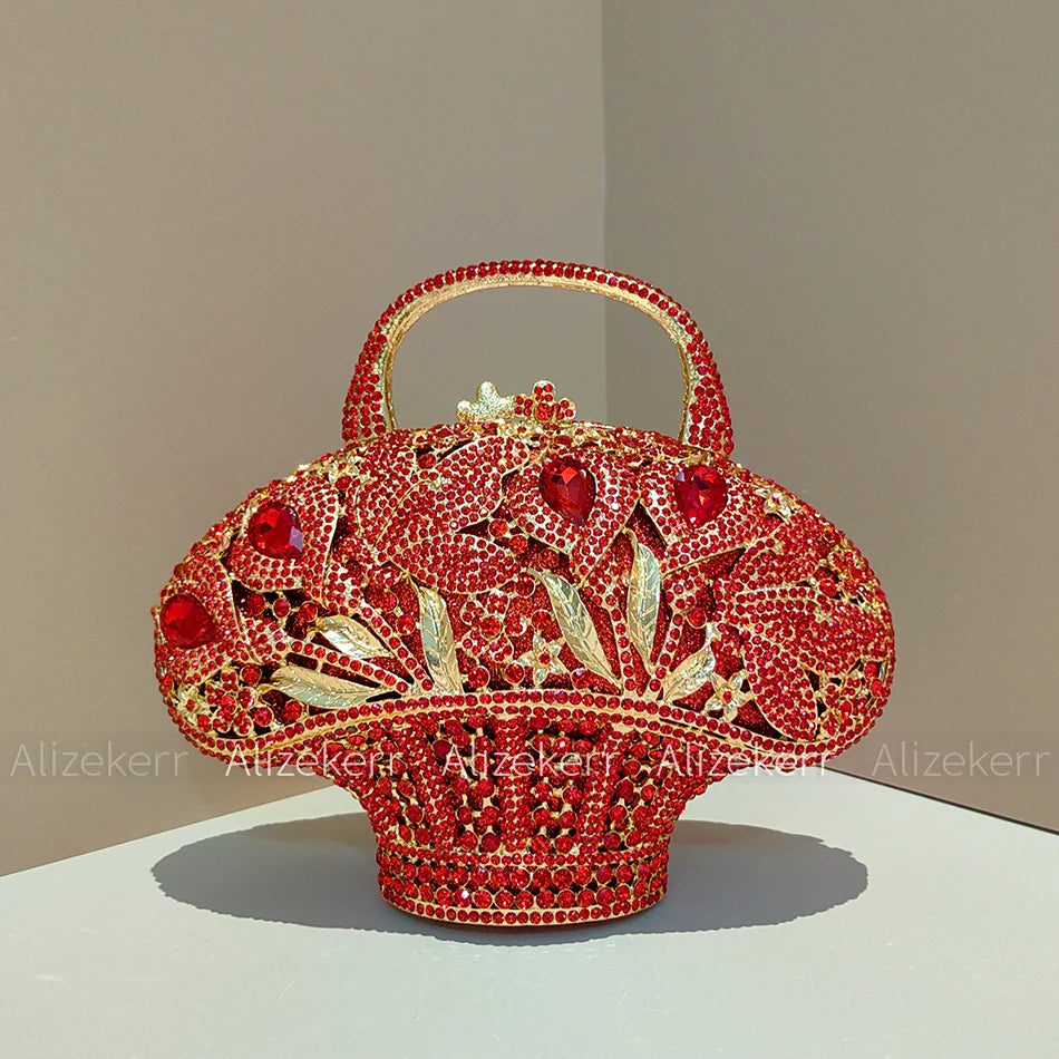 Luxury Crystal Flower Rhinestone Basket Clutch Purse