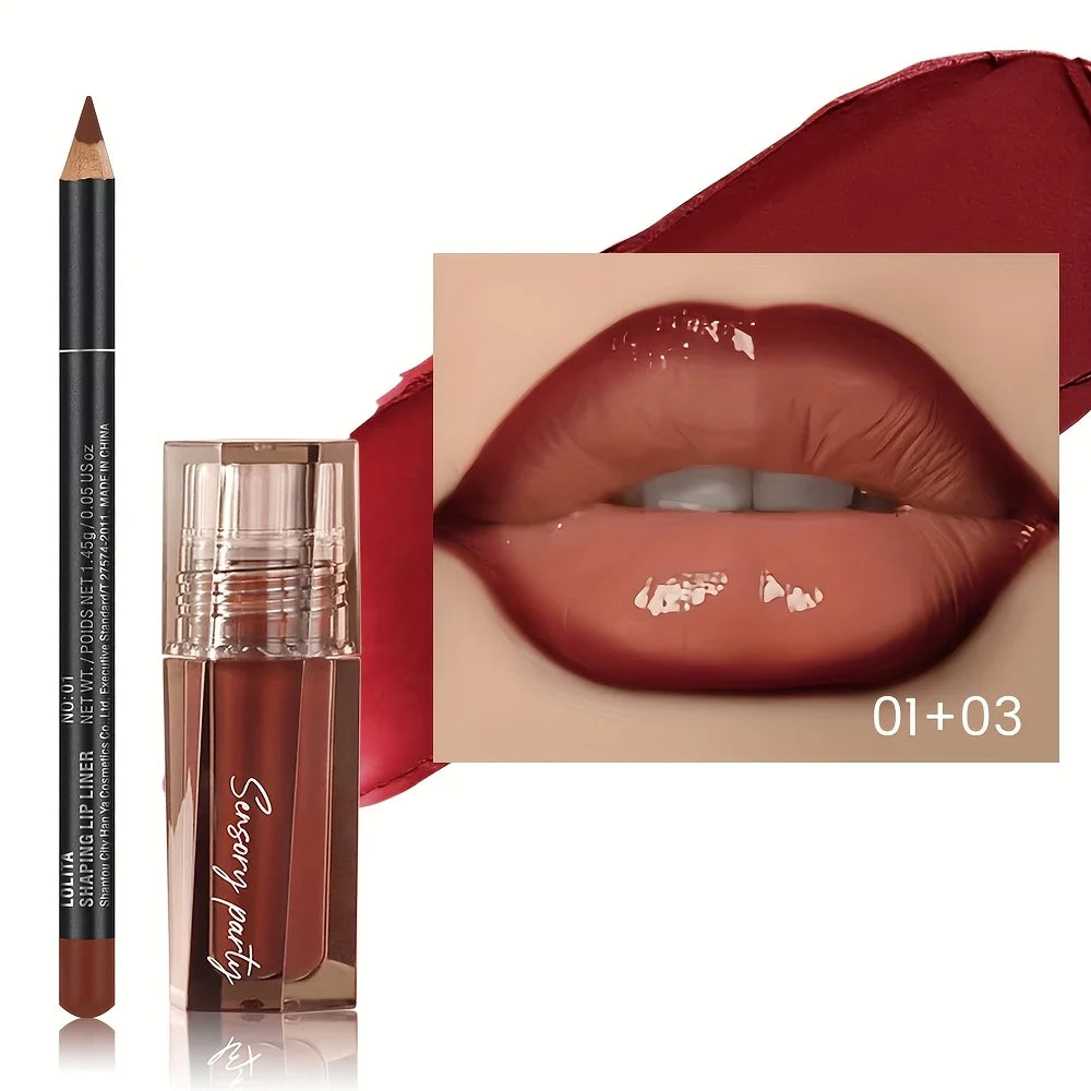 Hydrating Lip Gloss + Lip Liner Kit, 3D Precision Lip Contour, Plump Look, High Shine, Smudge-Resistant Wear